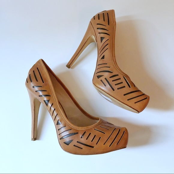 BCBGeneration Shoes - BCBGeneration Prague Tan Cutout Leather Heels Sz 8